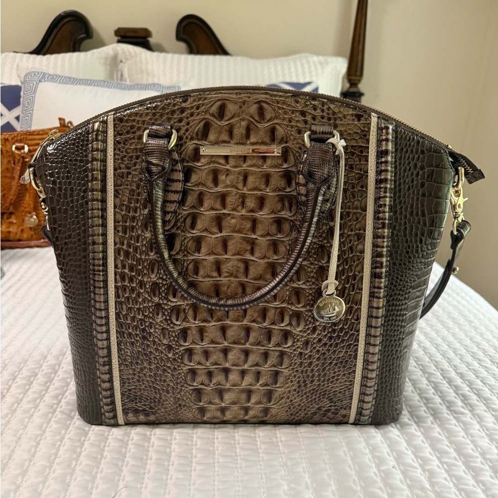 Brahmin Brown Crocodile-Embossed Satchel Bag